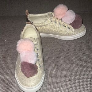Gymboree Gold and Pink Sparkle Sneakers with Pom Poms